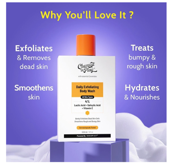 Chemist at Play Exfoliating Body Wash - Lactic Acid, Salicylic Acid | Shower Gel for Women & Men (236 ml) - Image 4