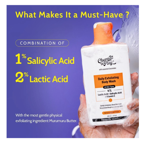 Chemist at Play Exfoliating Body Wash - Lactic Acid, Salicylic Acid | Shower Gel for Women & Men (236 ml) - Image 5